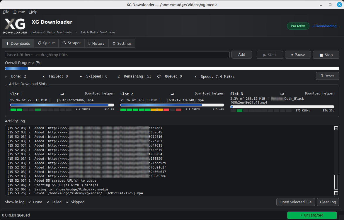 XG Downloader download tab screenshot